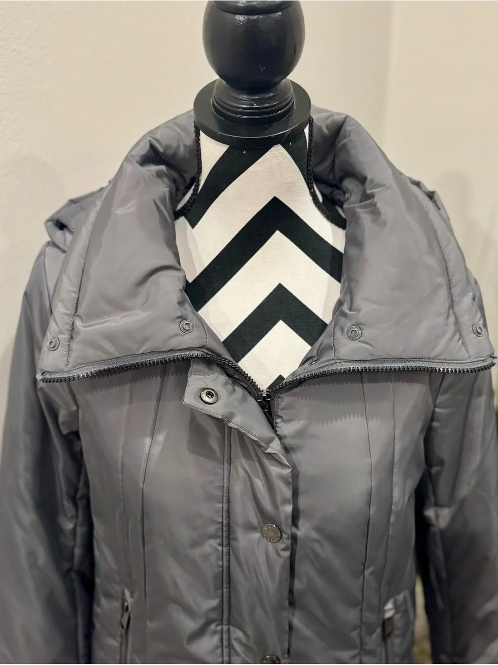 Michael Kors Gray Faux-Fur Collar Puffer Coat